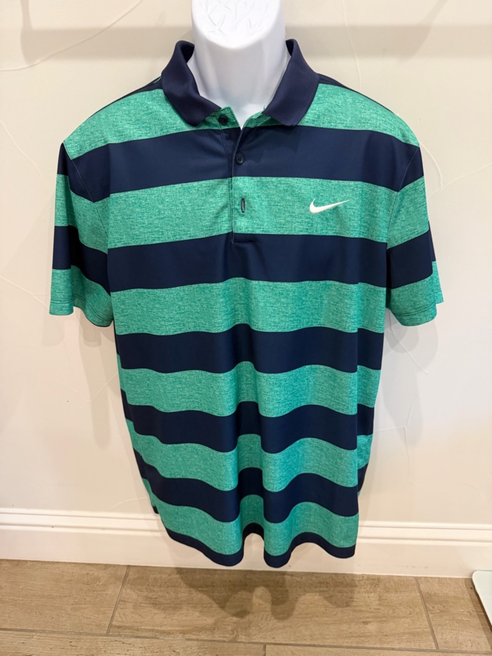 Nike Golf Dri-FIT Striped Polo Shirt Men’s Large Blue Green Standard Fit
